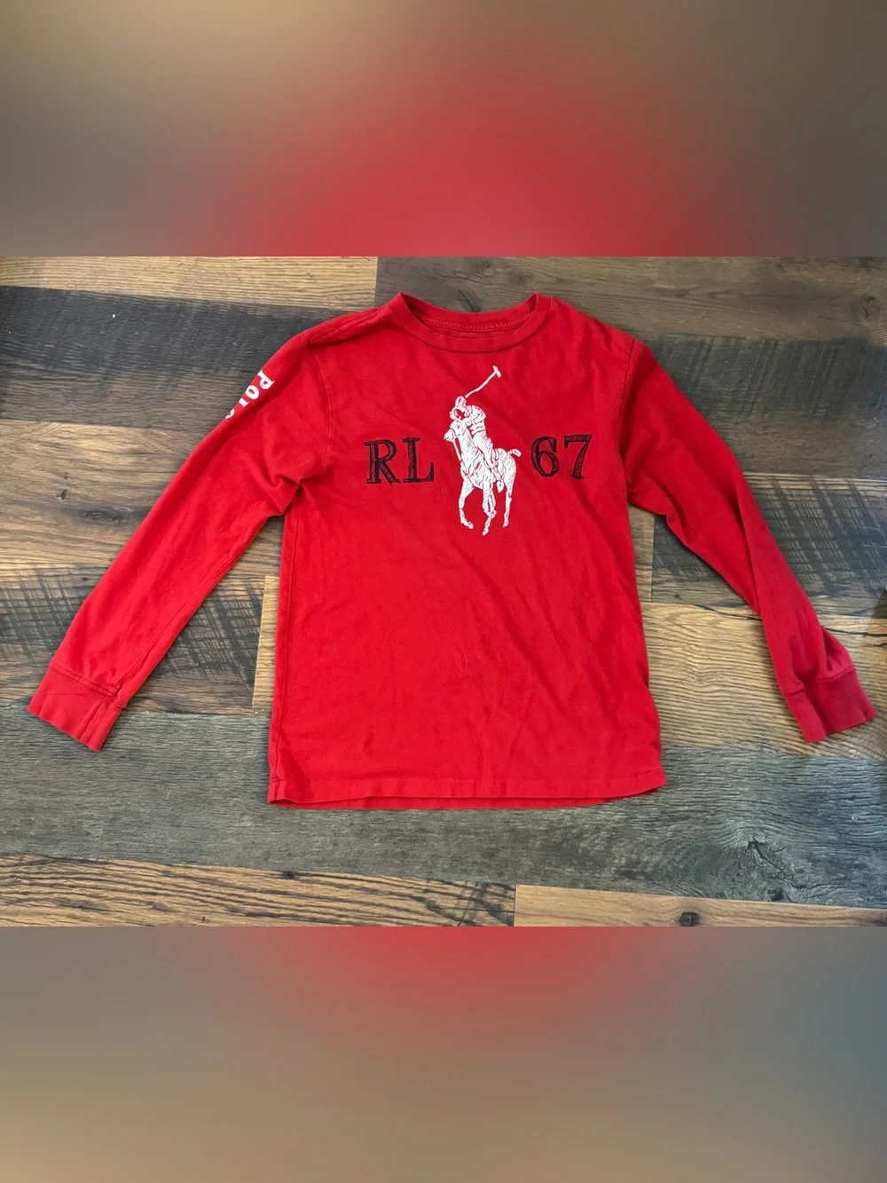 Ralph Lauren Red Long-Sleeve Tee with White Polo Player Graphic